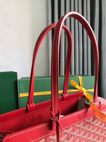 BELLECHASSE BIAUDE PM BAG 36 IN CLASSIC RED GOYARDINE CANVAS AND CALFSKIN TRIM