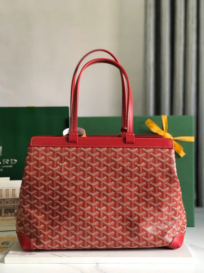 BELLECHASSE BIAUDE PM BAG 36 IN CLASSIC RED GOYARDINE CANVAS AND CALFSKIN TRIM