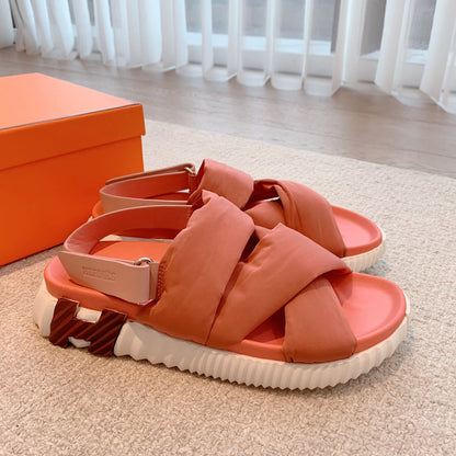 HM ELECTRIC SANDAL FIRE FABRIC AND CALFSKIN