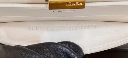 PEEKABOO ISEEU 27 IN WHITE SMOOTH CALFSKIN WITH WOVEN TRIM GOLD HARDWARE