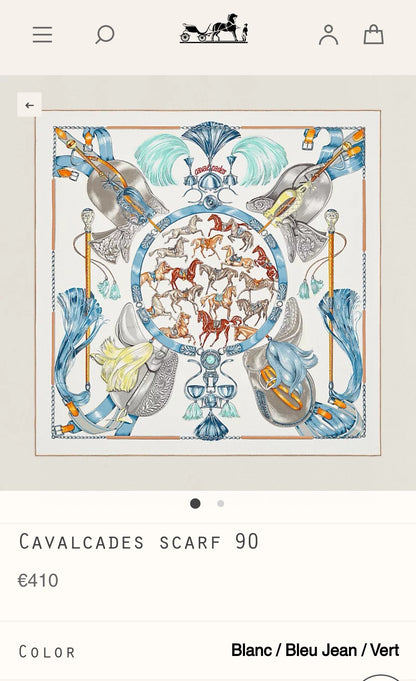 Cavalcades Scarf 90 CM In White Colorful Silk Twill 288860
