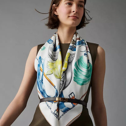 Cavalcades Scarf 90 CM In White Colorful Silk Twill 288860