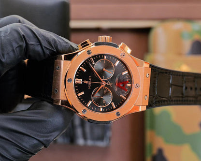 Hublot Classic Fusion Chronograph Rose Gold 45mm Watch With Black Leather Strap