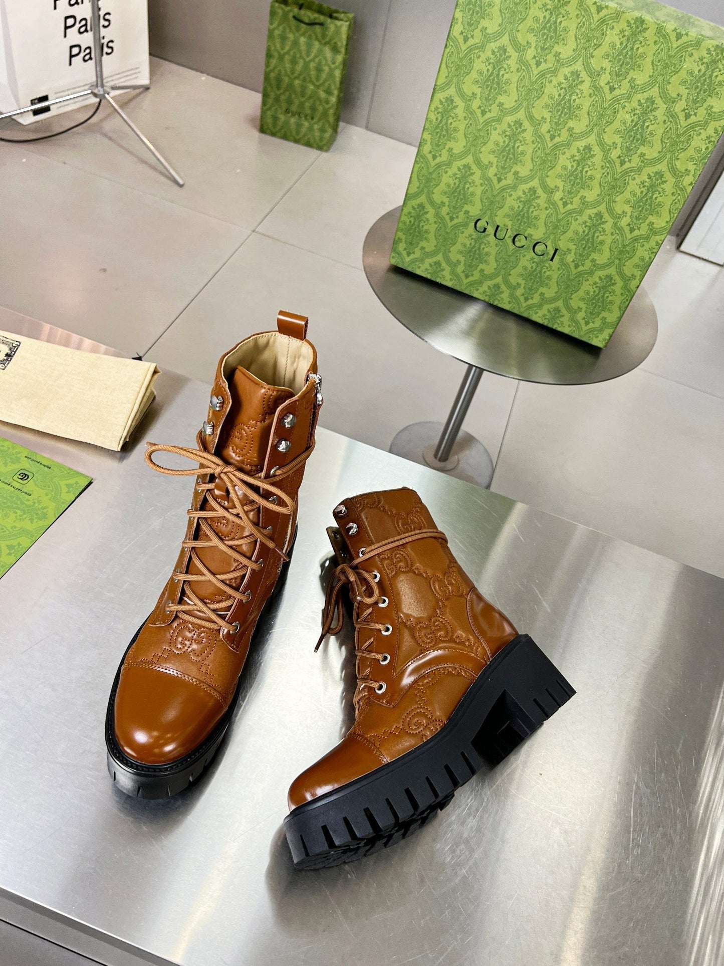 GG ankle boots camel black cowhide 397799