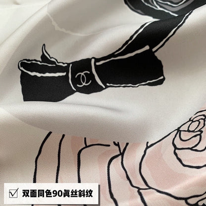 CC Square Scarf 90 CM In White Black Mix Light Beige Silk 288700