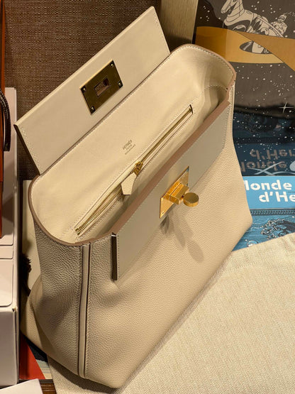 HM 24/24 Bag Milkshake White Leather Gold Hardware