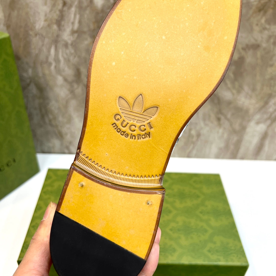 GG x Adidas Men's Loafer Black Canvas Cowhide 724879