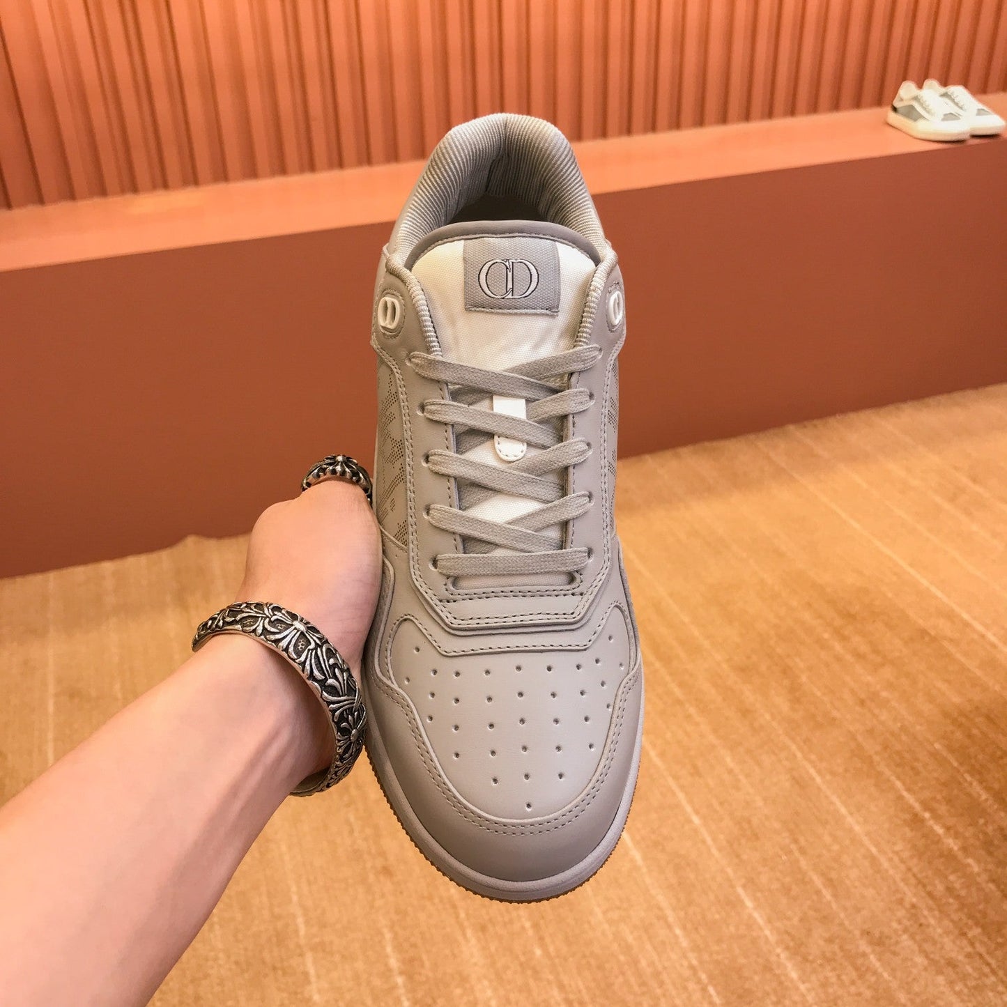CD B27 LOW-TOP SNEAKER CREAM GREY MESH CALFSKIN