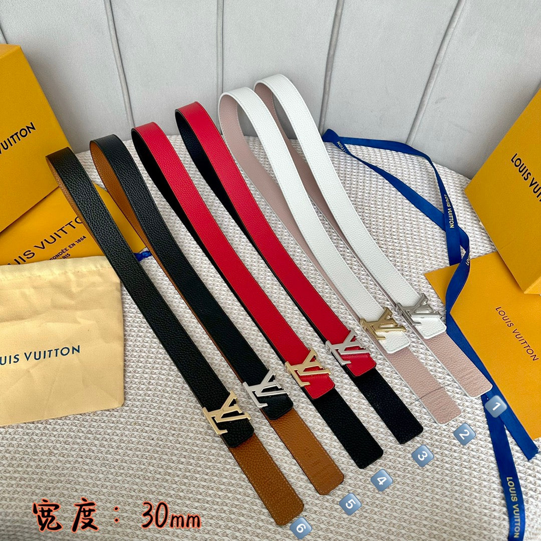 LV 30 MM BELTS IN BLACK AND BRONZE BROWN CALFSKIN SILVER HARDWARE
