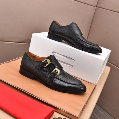 GG Men's Double Monk Strap Loafer Black Embossed Cowhide