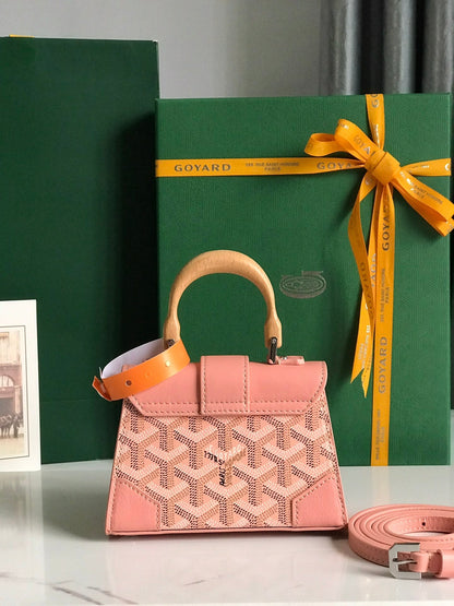 Goyard 2026 Saigon Nano Bag 14.5cm Powder Pink Cowhide Canvas 351685