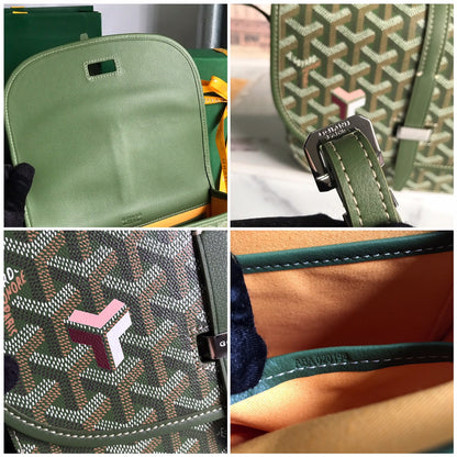 BELVEDERE MM BAG 21 IN GREEN GOYARDINE CANVAS AND CALFSKIN