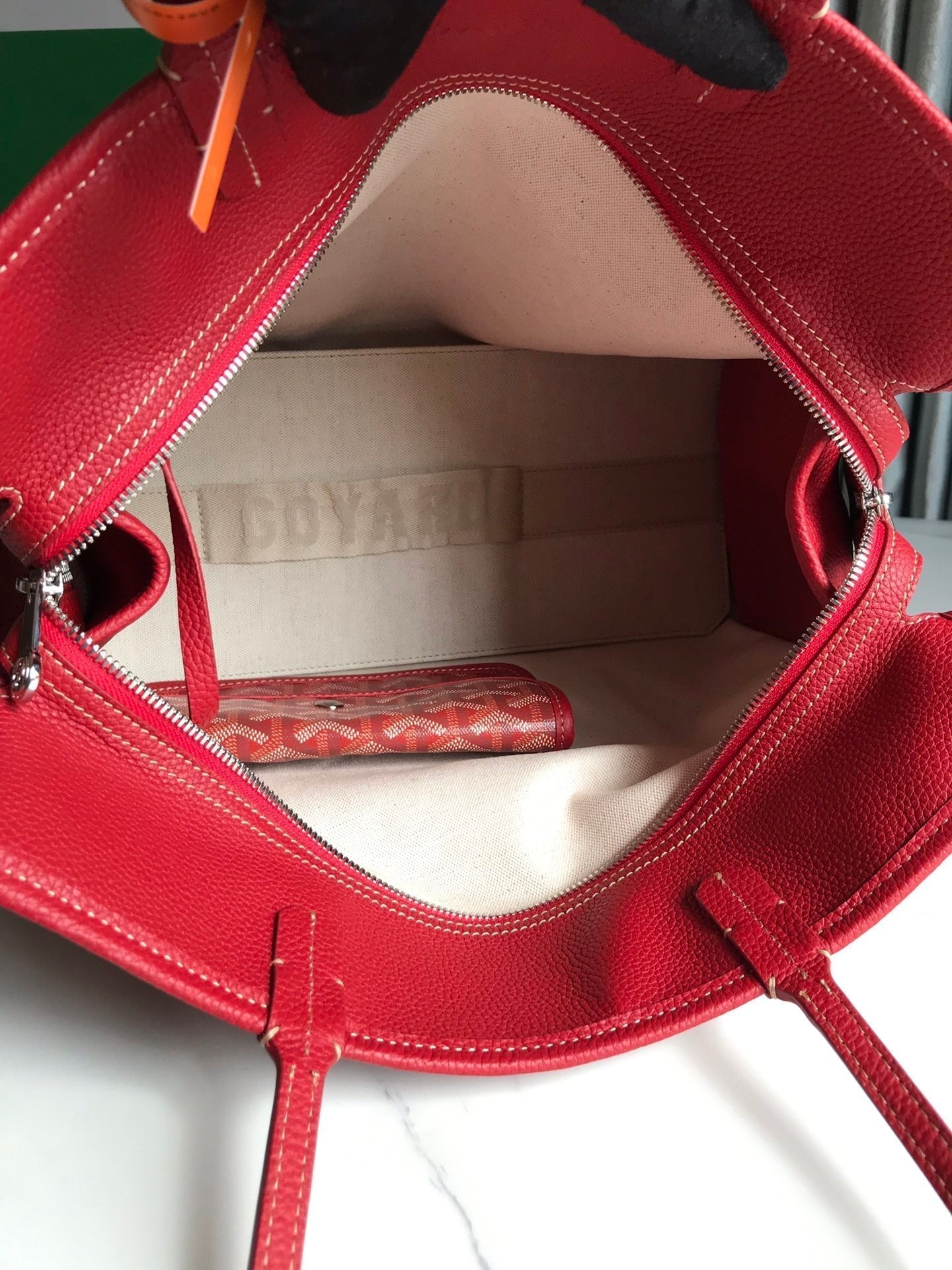HARDY PM BAG 40 IN RED GOYARDINE CANVAS AND TAURILLON LEATHER TRIM