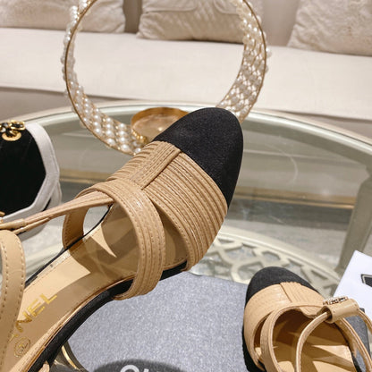 slingback 65 beige calfskin black grosgrain