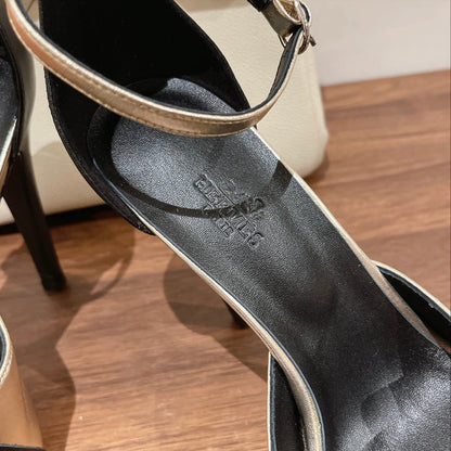 H - CLASSIC SANDAL 125 BLACK MIX SILVER LAMBSKIN