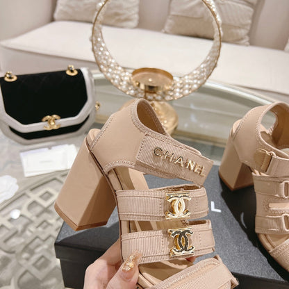 cc slingback sandal tripe strap 60 beige canvas calfskin