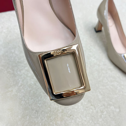 Belle Viv Edition Metal Buckle Pumps 65 Camel Patent Leather