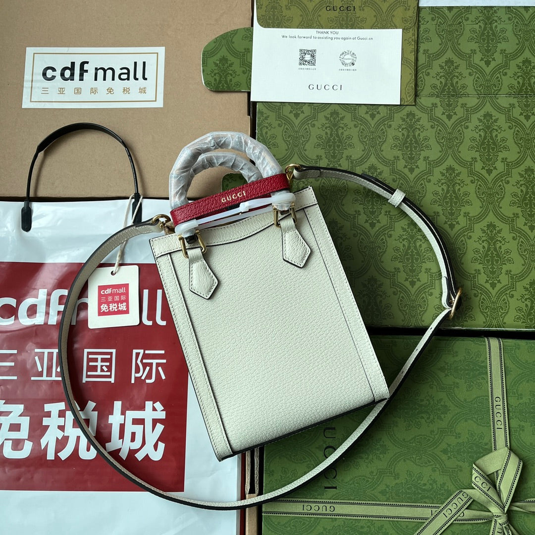 Gucci Diana Bamboo Mini Tote Bag Off-white Lambskin 240106