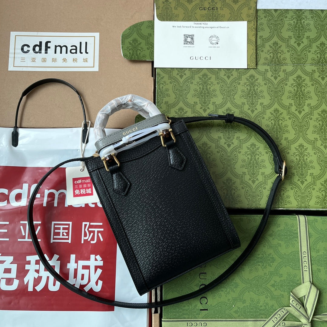 Gucci Diana Bamboo Mini Tote Bag Black Lambskin 240108