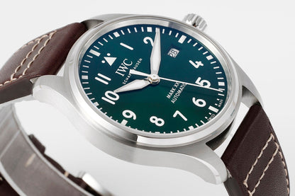 IWC Pilot 40mm Green Dial Steel Case Brown Leather Strap
