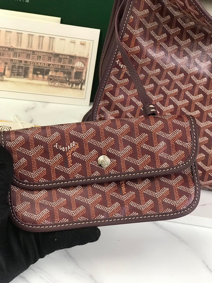 HARDY PM BAG 40 IN BROWN GOYARDINE CANVAS AND TAURILLON LEATHER TRIM