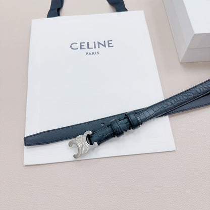 CEL Silver Buckle Belt 18mm Black Calfskin 176703