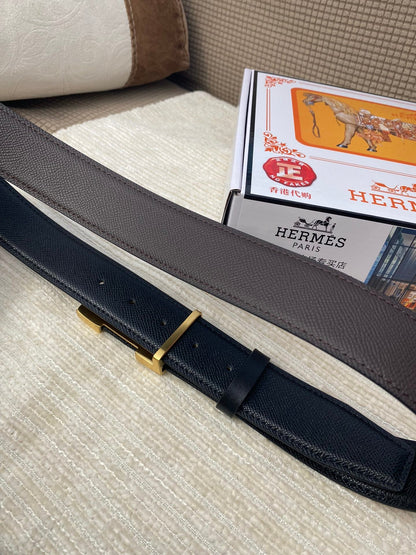 HM Belt 38mm Chocolate Black Cowhide Leather Gold Buckle 619065