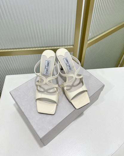 Jimmy Anise 85 In Ivory White Glossy Cowhide Mules 587692