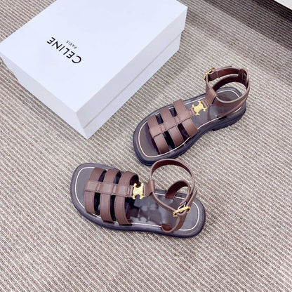 LYMPIA GLADIATOR SANDAL IN CALFSKIN CHOCOLATE BROWN