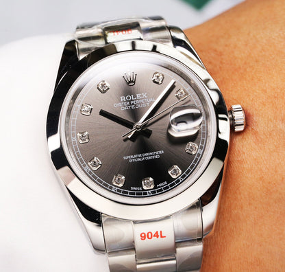 Rolex Datejust 41mm Silver Black Dial Diamond