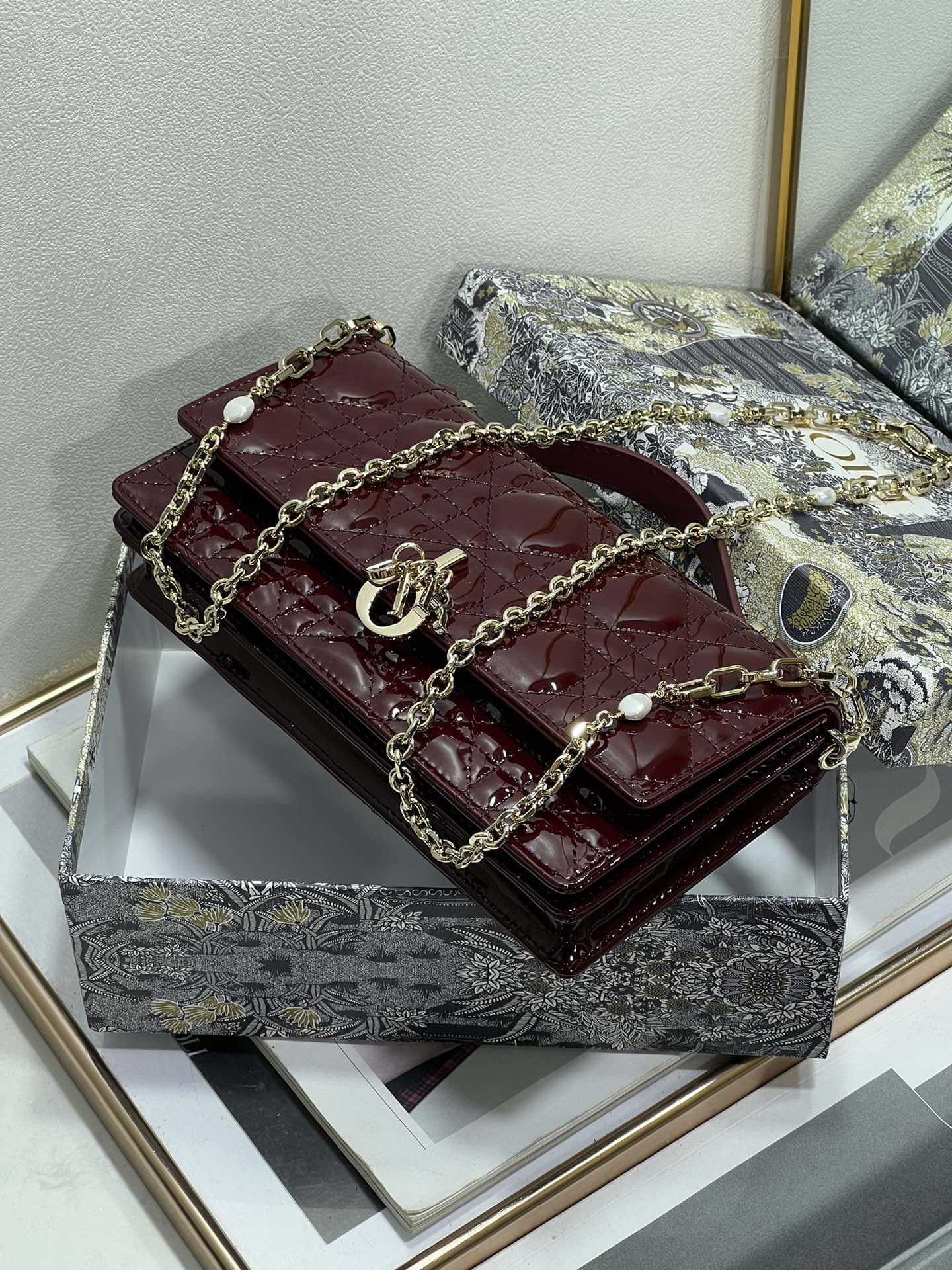 my cd mini 21 burgundy patent lambskin