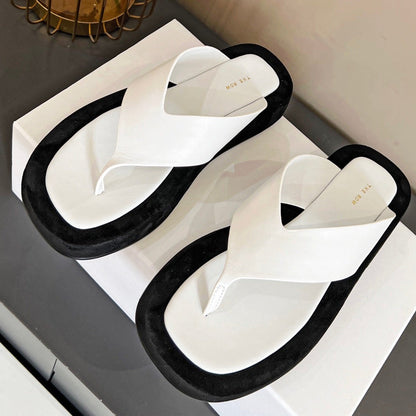 The Row Ginza Platform Sandal Black White Velvet Leather 293551
