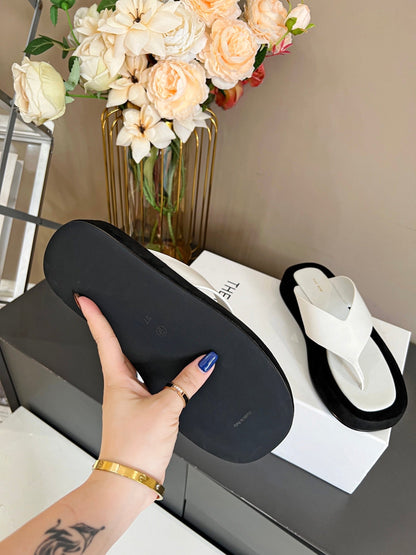 The Row Ginza Platform Sandal Black White Velvet Leather 293551