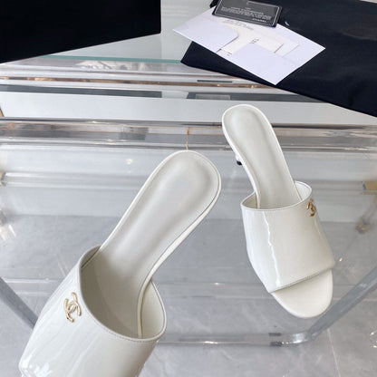 high heel 70 mule sandals white patent calfskin