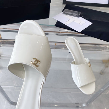 high heel 70 mule sandals white patent calfskin