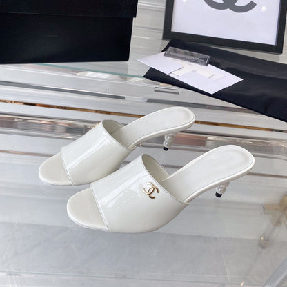 high heel 70 mule sandals white patent calfskin