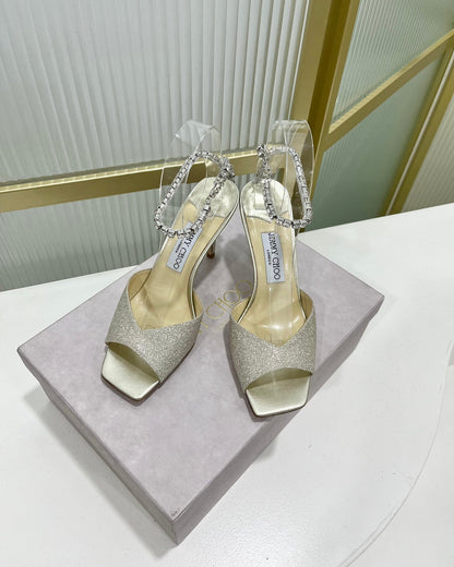 Jimmy Saeda Sandal 85 In Silver Satin With Glitt 587738