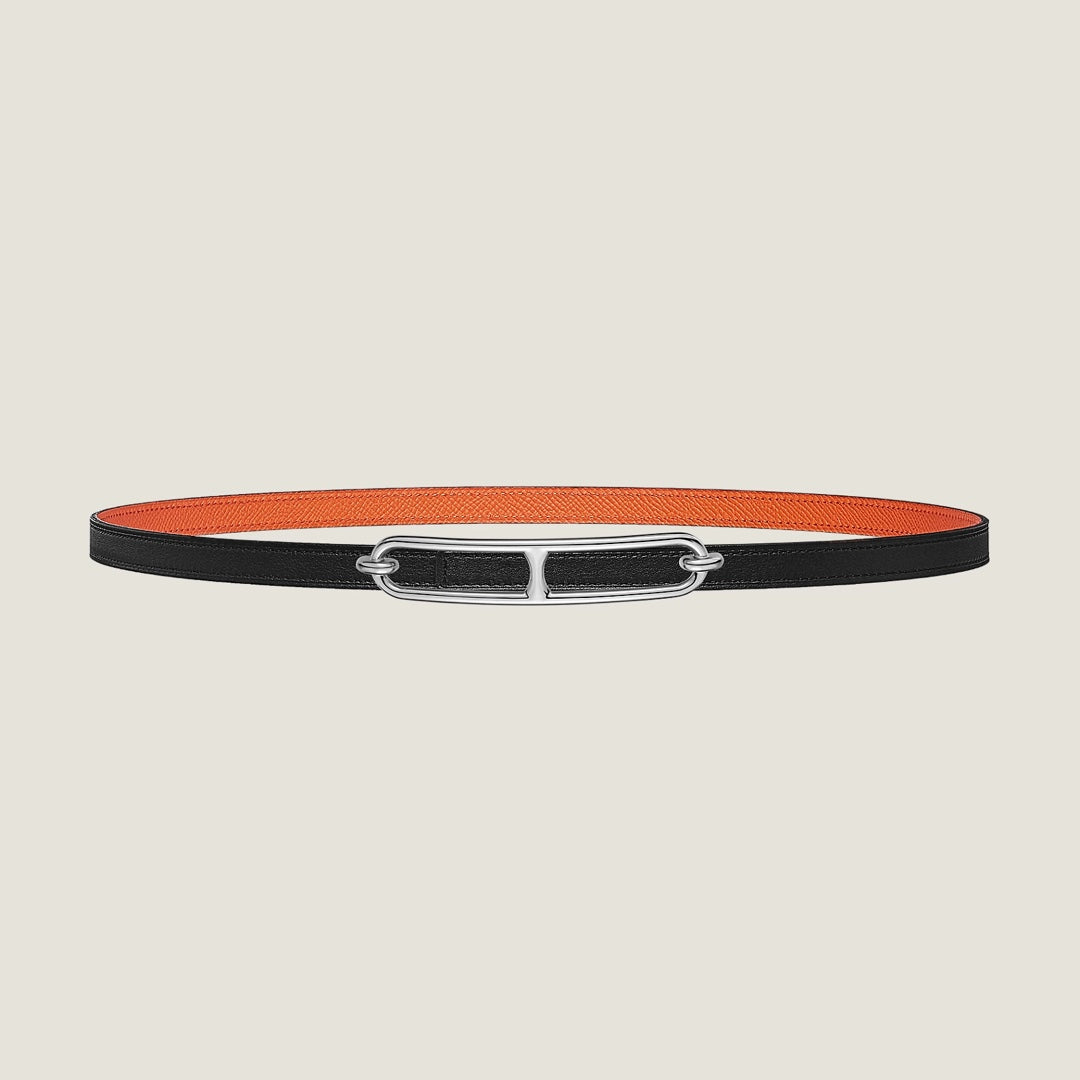 HM ROULIS BUCKLE & REVERSIBLE ORANGE AND BLACK LEATHER STRAP 13MM SILVER HARDWARE