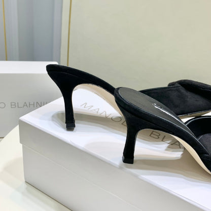 Manolo Mules 7cm Black Suede Leather Bottom 451190
