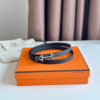 HM GAMMA BUCKLE & REVERSIBLE BLACK LEATHER STRAP 13MM SILVER HARDWARE