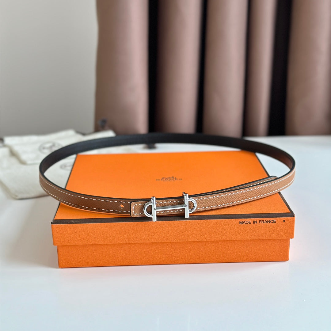 HM GAMMA BUCKLE & REVERSIBLE BRONZE BROWN AND BLACK LEATHER STRAP 13MM SILVER HARDWARE