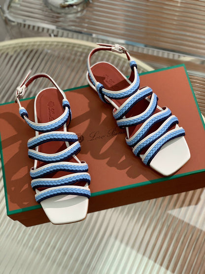 Sprightly Charms Sandal Piana Slippers White Cloud Blue Navy Calfskin