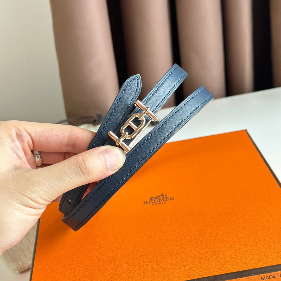 HM ANCRE BUCKLE & REVERSIBLE WHITE AND NAVY BLUE LEATHER STRAP 13MM COPPER HARDWARE