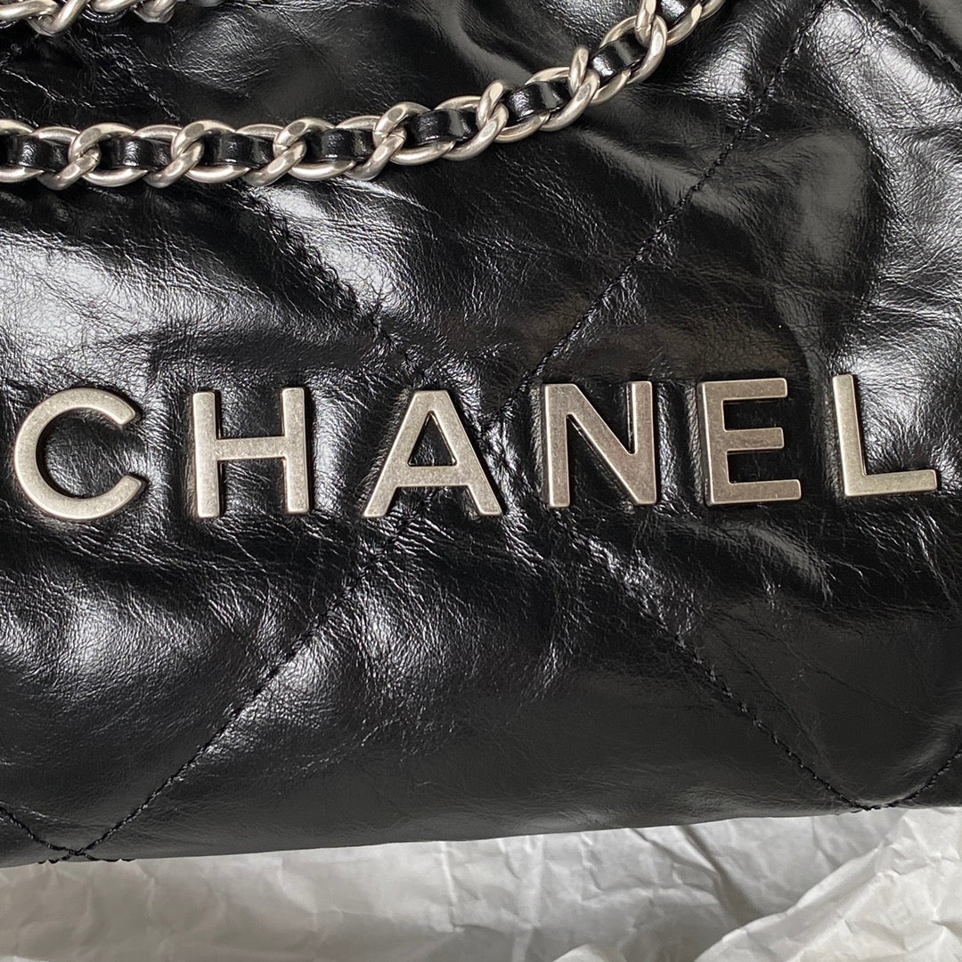 CC 24S Hobo 22 Bag 20cm Black Aged Lambskin