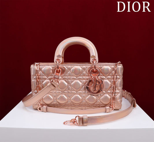 medium lady d-joy 26 rose metalic lambskin