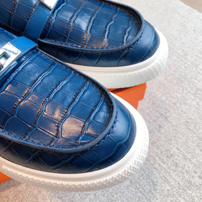 HM GAME SLIP-ON CROCODILE MOTIF SNEAKER NAVY CALFSKIN
