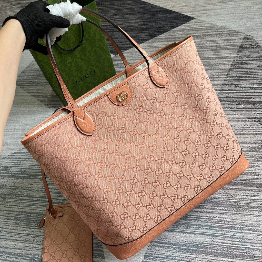 GG OPHIDIA LARGE 40 TOTE BAG IN LIGHT PINK CANVAS