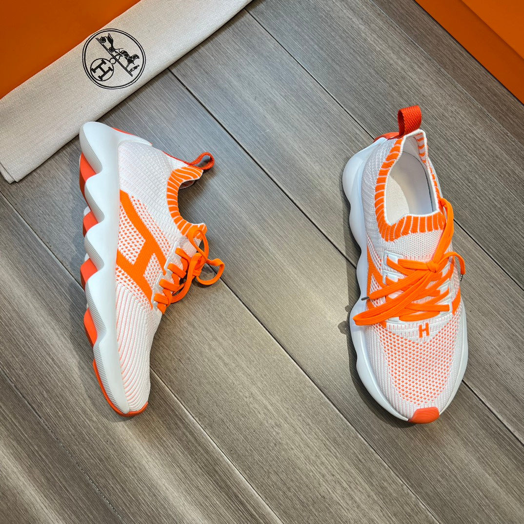 HM FLEX SLIP-ON SNEAKER WHITE AND ORANGE WOVEN FABRIC