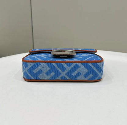 FENDI 19 BAGUETTE BAG IN LIGHT BLUE CANVAS WITH SILVER HARDWARE