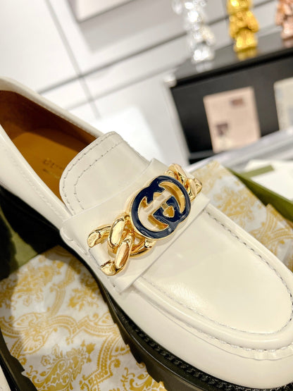 GG LOAFER WITH GG CHAINS WHITE CALFSKIN